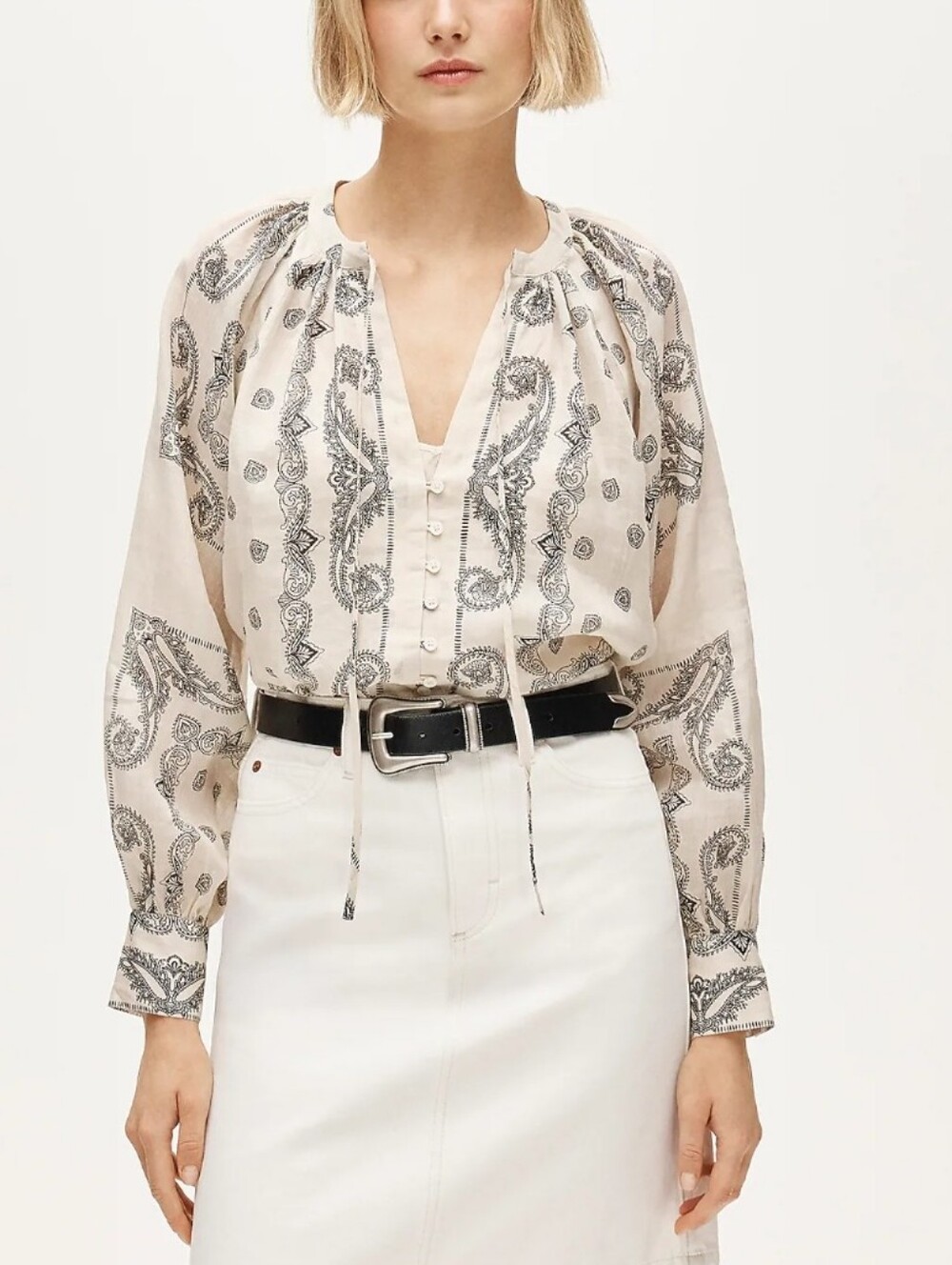 J. Crew Popover Top in bandana print ramie - natural, black